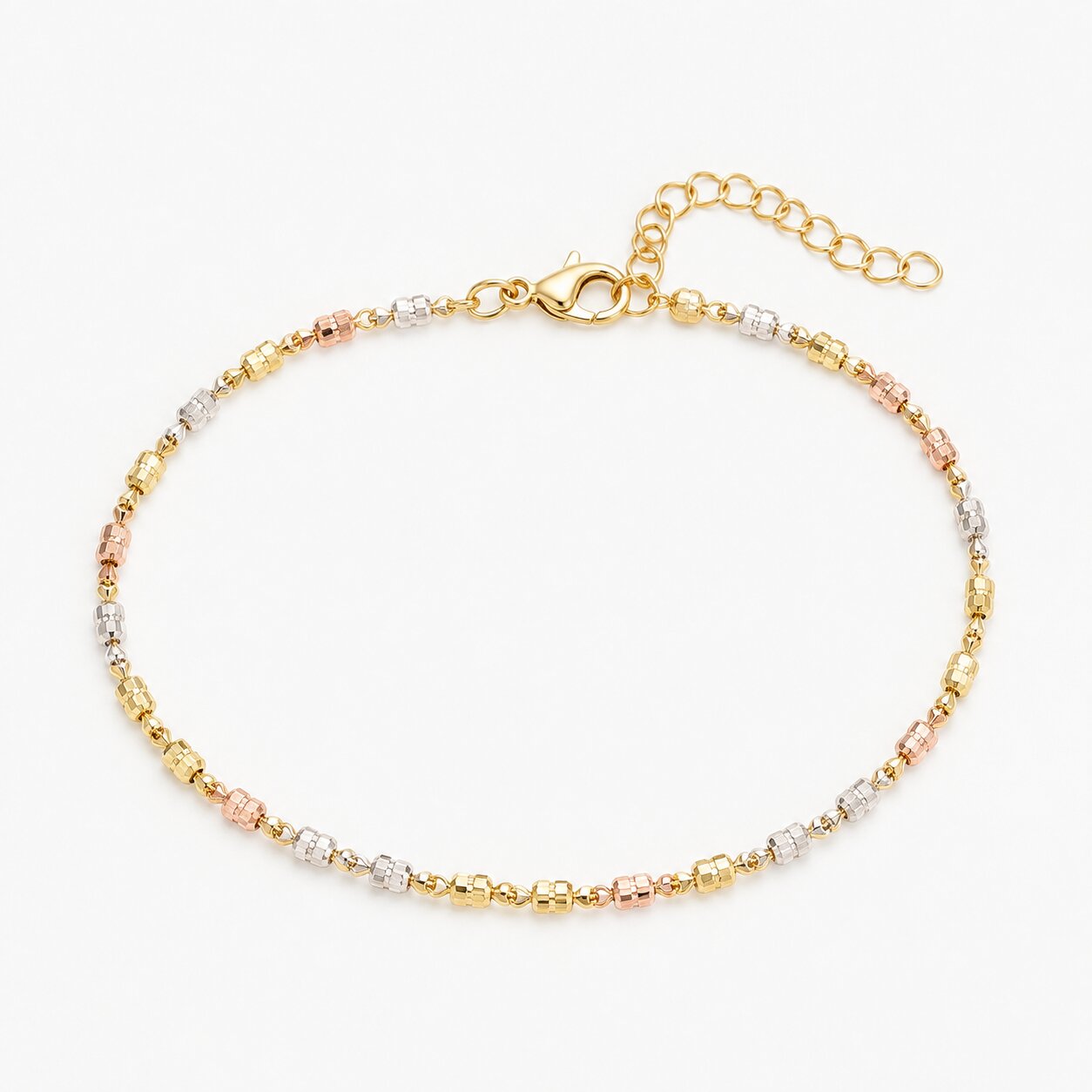 Italienische diamantierte Wellen-Fantasie Armband, 925 Silber Tricolor, ca. 18 cm + 2.5 cm Extender , ca. 2,40g
