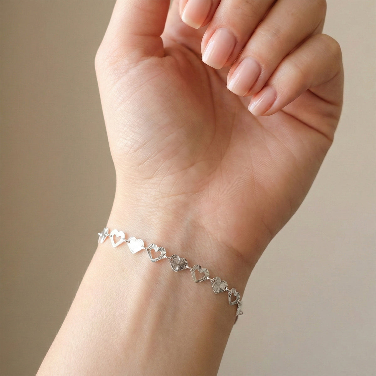 Italienische Herzglieder 925 Silber rhodiniert Armband ca. 18 cm + 2.5 cm Extender, ca. 2,81g