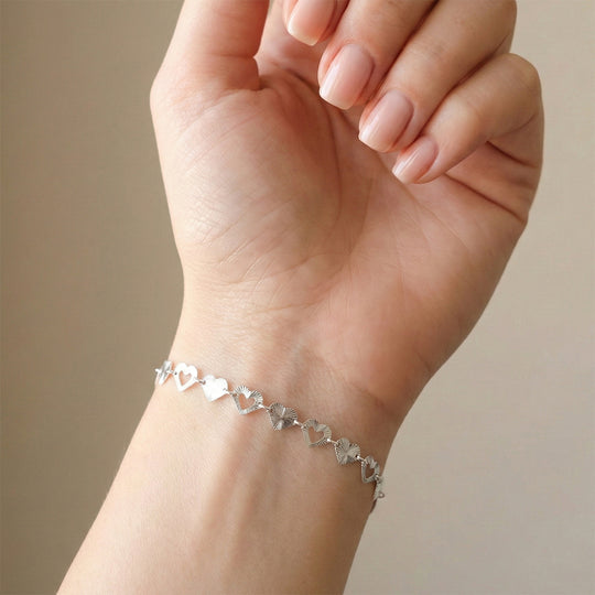 Italienische Herzglieder 925 Silber rhodiniert Armband ca. 18 cm + 2.5 cm Extender, ca. 2,81g