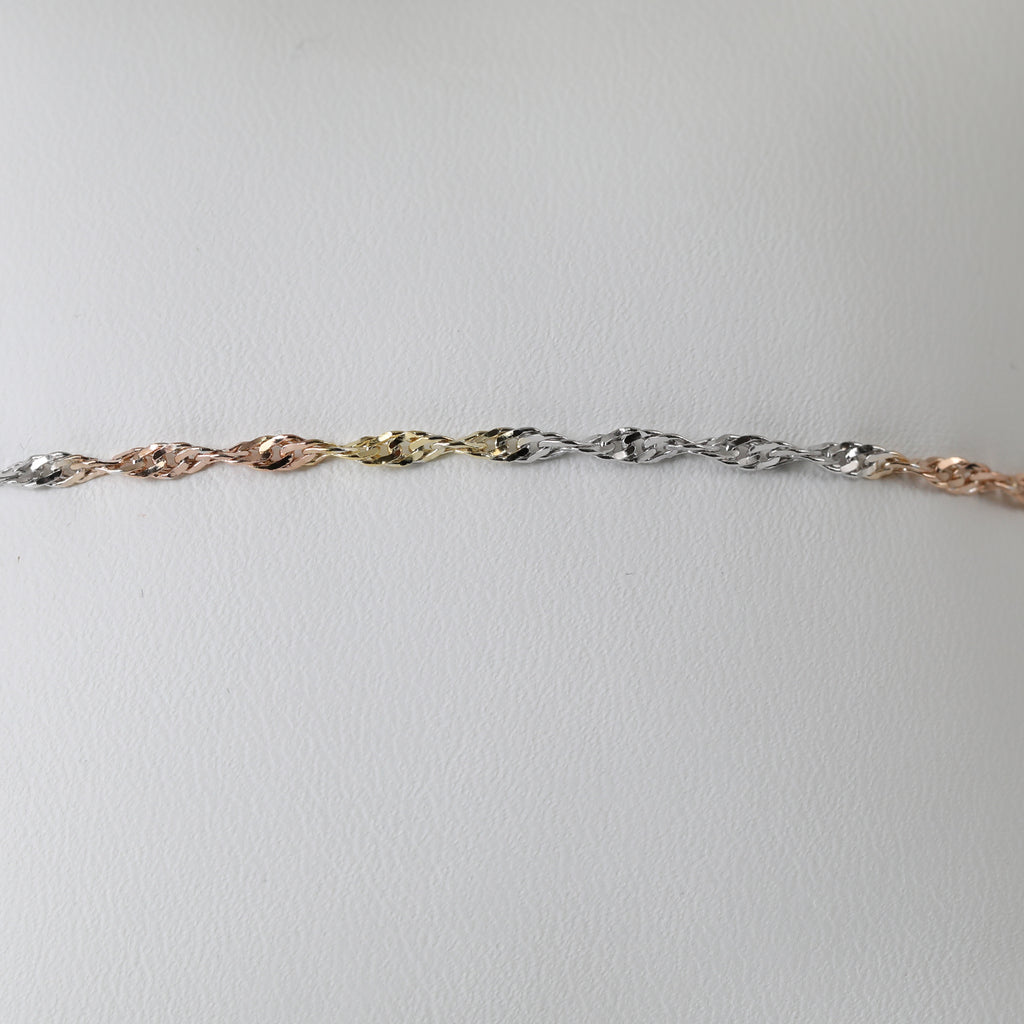 CLASSIC SINGAPORE 925 Silber Tricolor Armband ca. 18 cm + 2.5 cm Extender