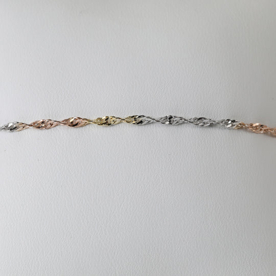 CLASSIC SINGAPORE 925 Silber Tricolor Armband ca. 18 cm + 2.5 cm Extender