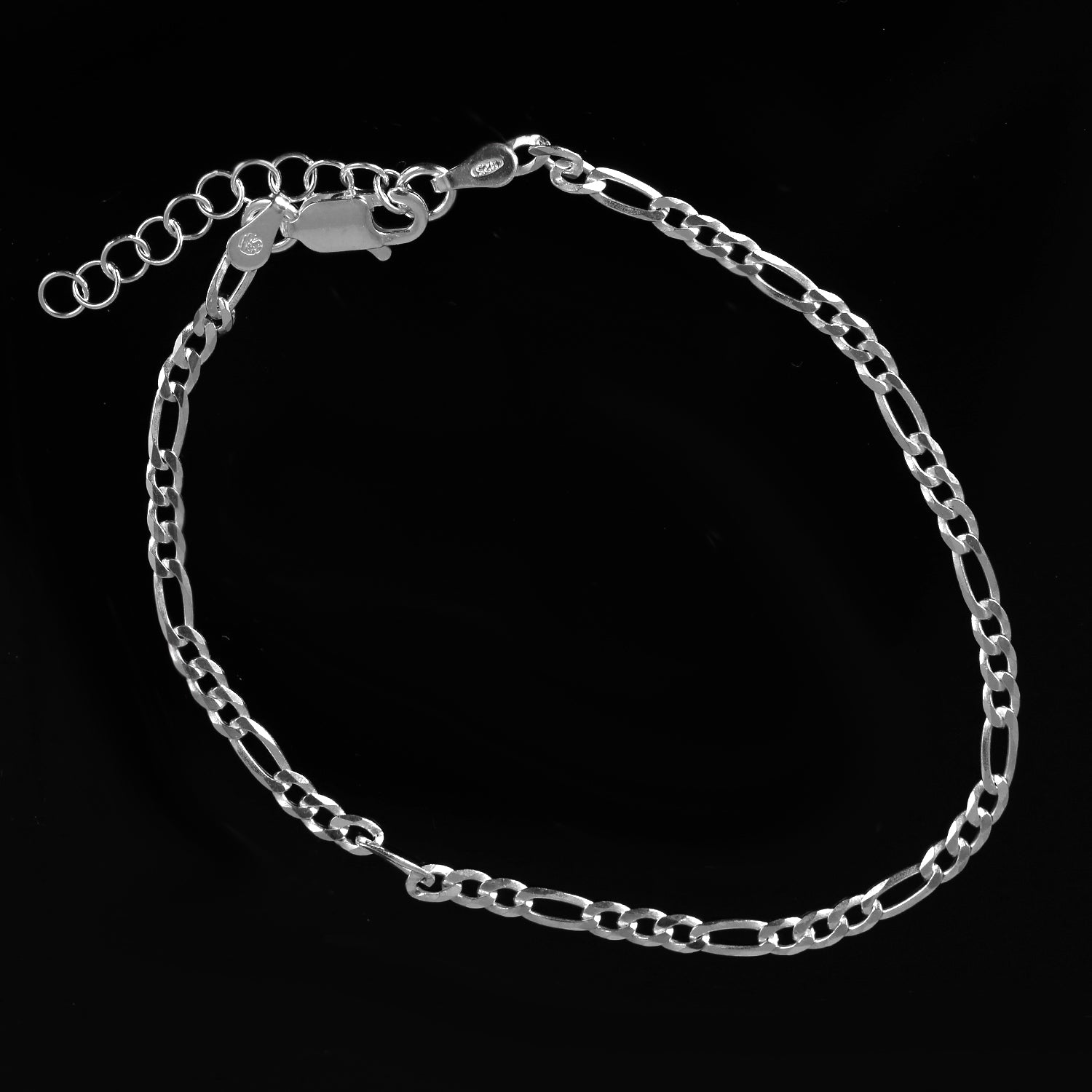 Italienisches Figaro-Armband ca. 18 cm + 2.5 cm Extender, 925 Silber Armband ca. 2,40g