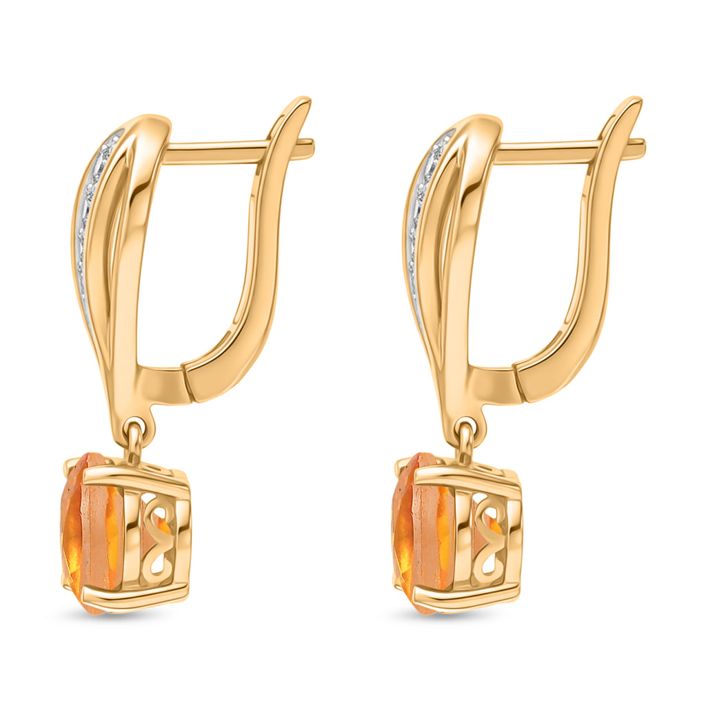 D'Joy Sphaleros Quarz, Weißer Zirkon Ohrringe 925 Silber 750 Gelb Vergoldet ca. 3,24 ct.