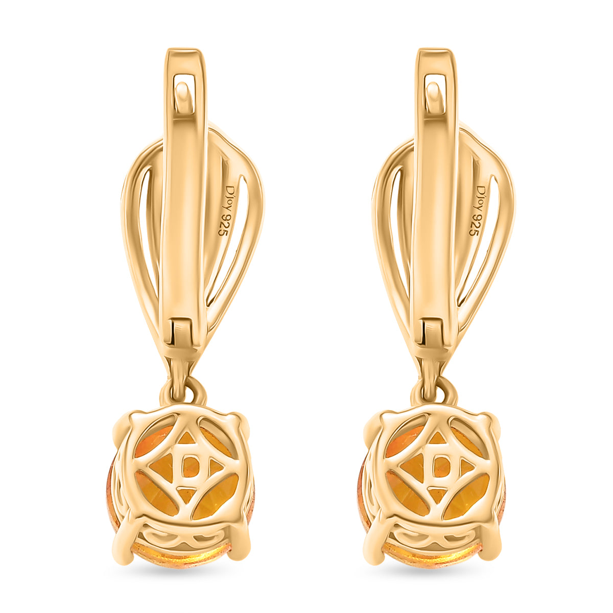 D'Joy - Feuerlicht-Tropfen-Design Sphaleros Quarz-Triplette, Weißer Zirkon Ohrringe 925 Silber 750 Gelb Vergoldet ca. 3.24 ct