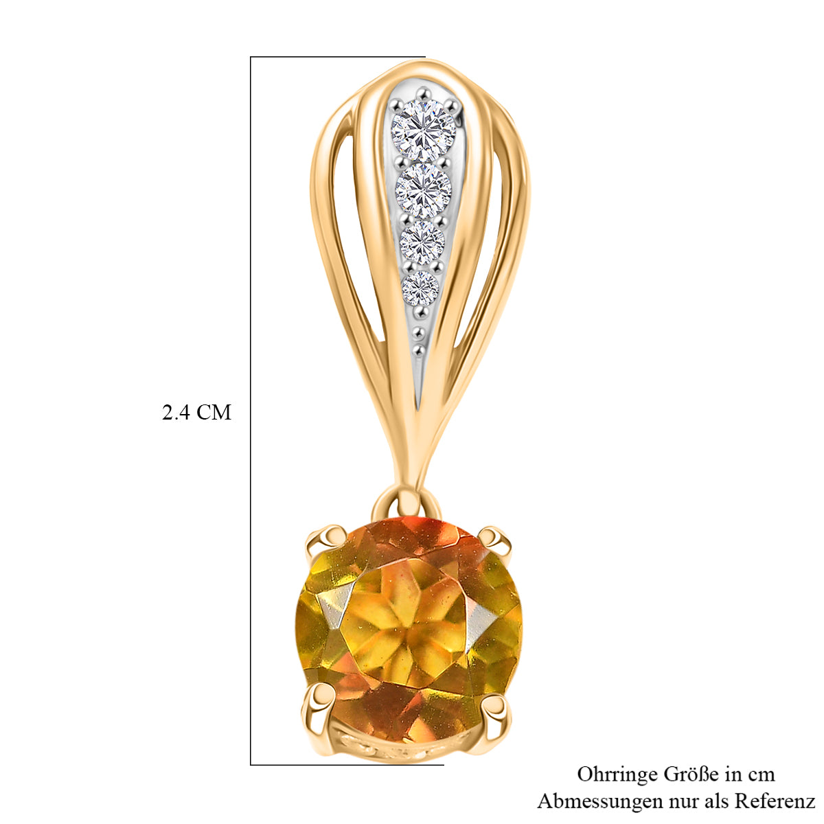 D'Joy - Feuerlicht-Tropfen-Design Sphaleros Quarz-Triplette, Weißer Zirkon Ohrringe 925 Silber 750 Gelb Vergoldet ca. 3.24 ct