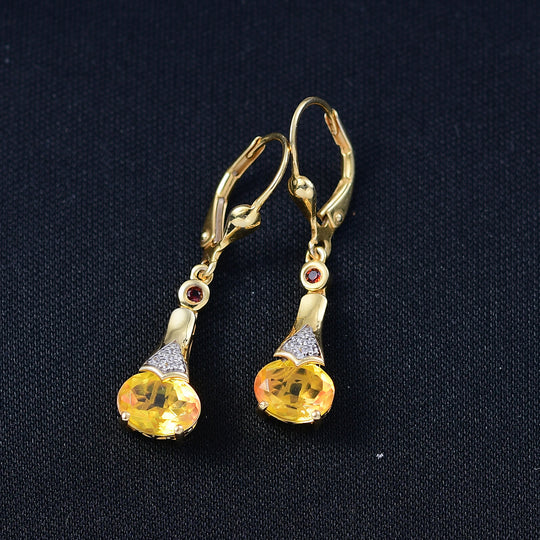 D'Joy Sphaleros Quarz, Roter Granat Ohrringe 925 Silber 750 Gelb Vergoldet ca. 3.12 ct