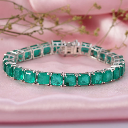 Smaragd-Quarz Triplette Armband ca. 18 cm 925 Silber Rhodiniert ca. 36,41 ct.
