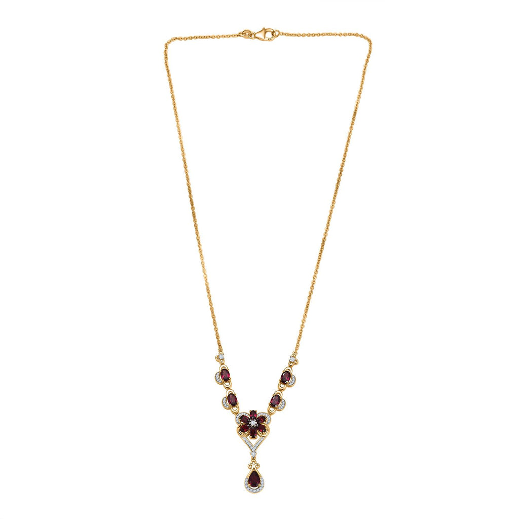 D'Joy Natürlicher Rhodolith Granat Halskette ca. 45 cm 925 Silber 750 Gelbgold Vermeil ca. 6.19 ct