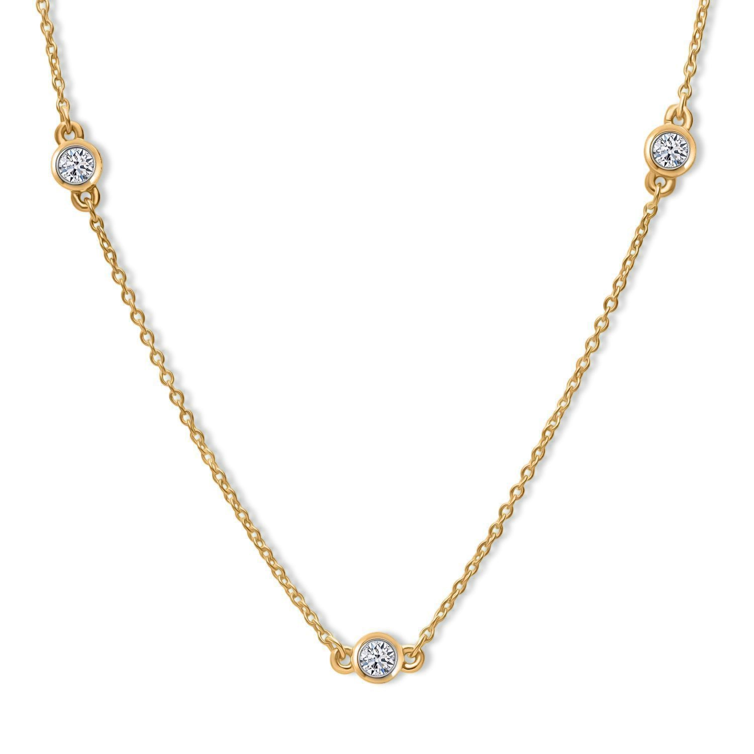 LUXURIANT DIAMOND - Lab Grown Diamant SI-GH SGL zertifiziert Halskette ca. 45 cm + 5 cm Extender, 925 Silber 750 Gelbgold Vermeil ca. 0.50 ct