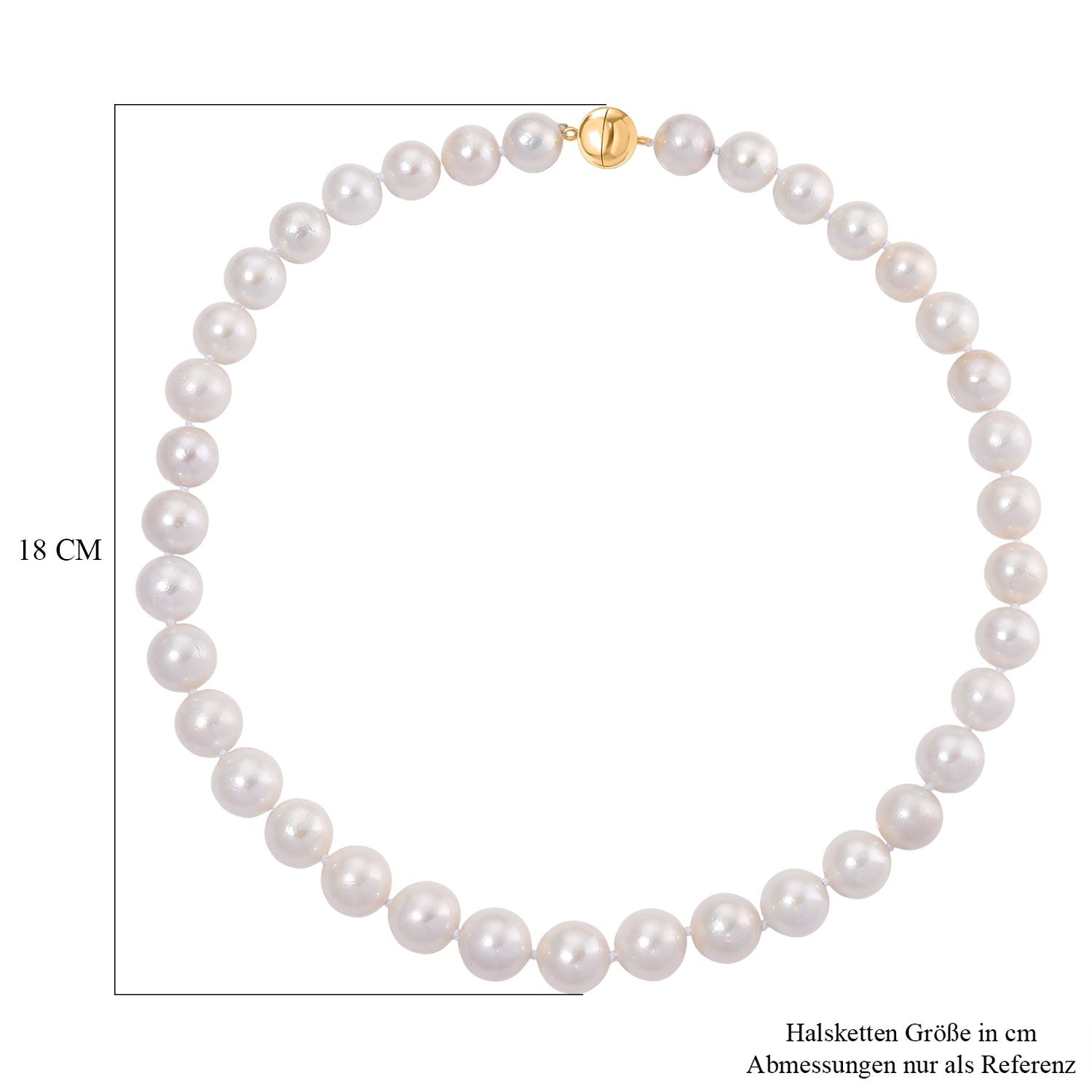 D'Joy weiße Edison Perle (11-14mm) 50cm Halskette, 925 Silber vergoldet