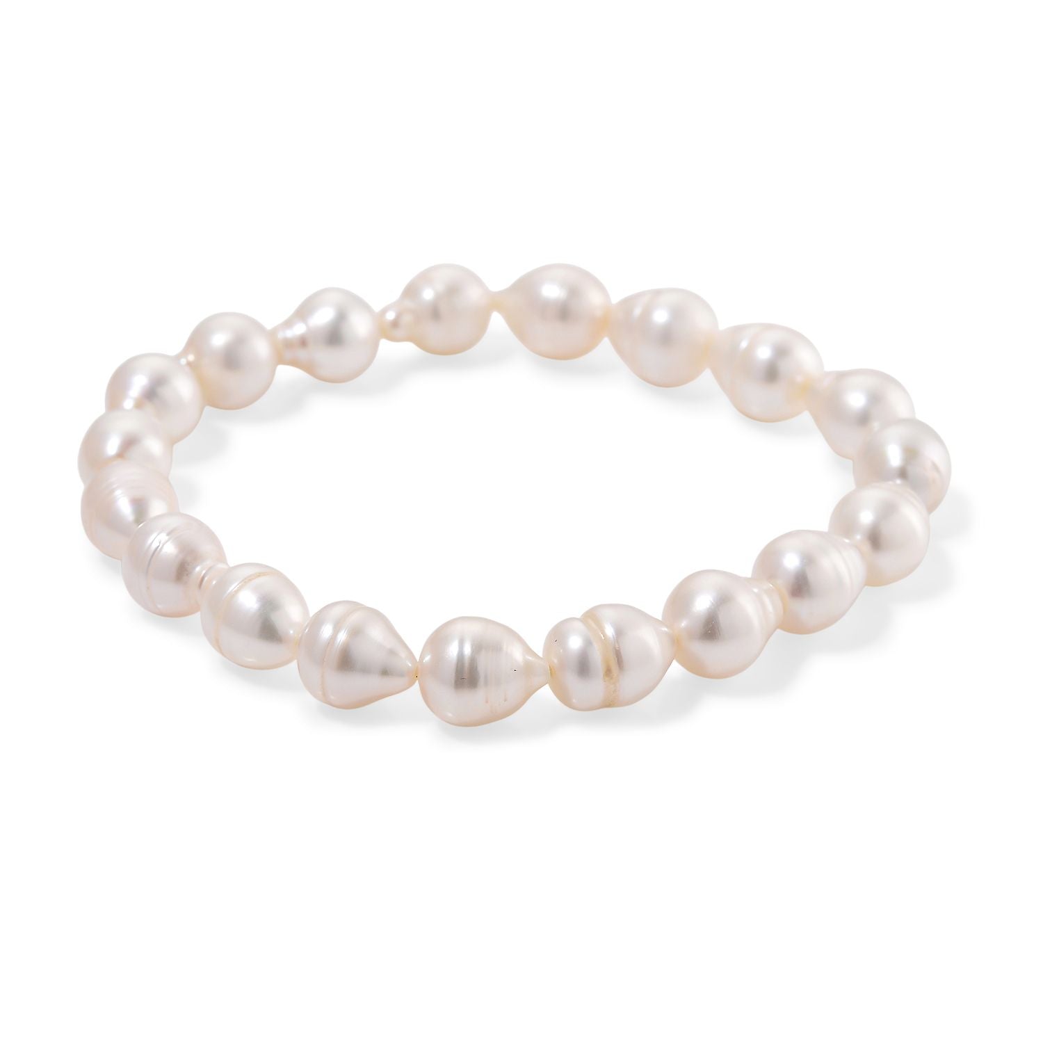 Weiße Süßwasser Perle (9-10 mm) Armband Flexibles