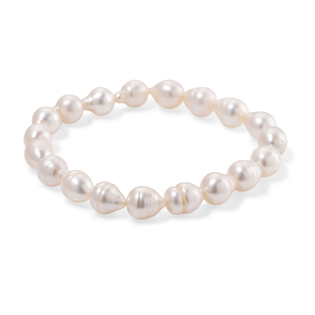 Weiße Süßwasser Perle (9-10 mm) Armband Flexibles