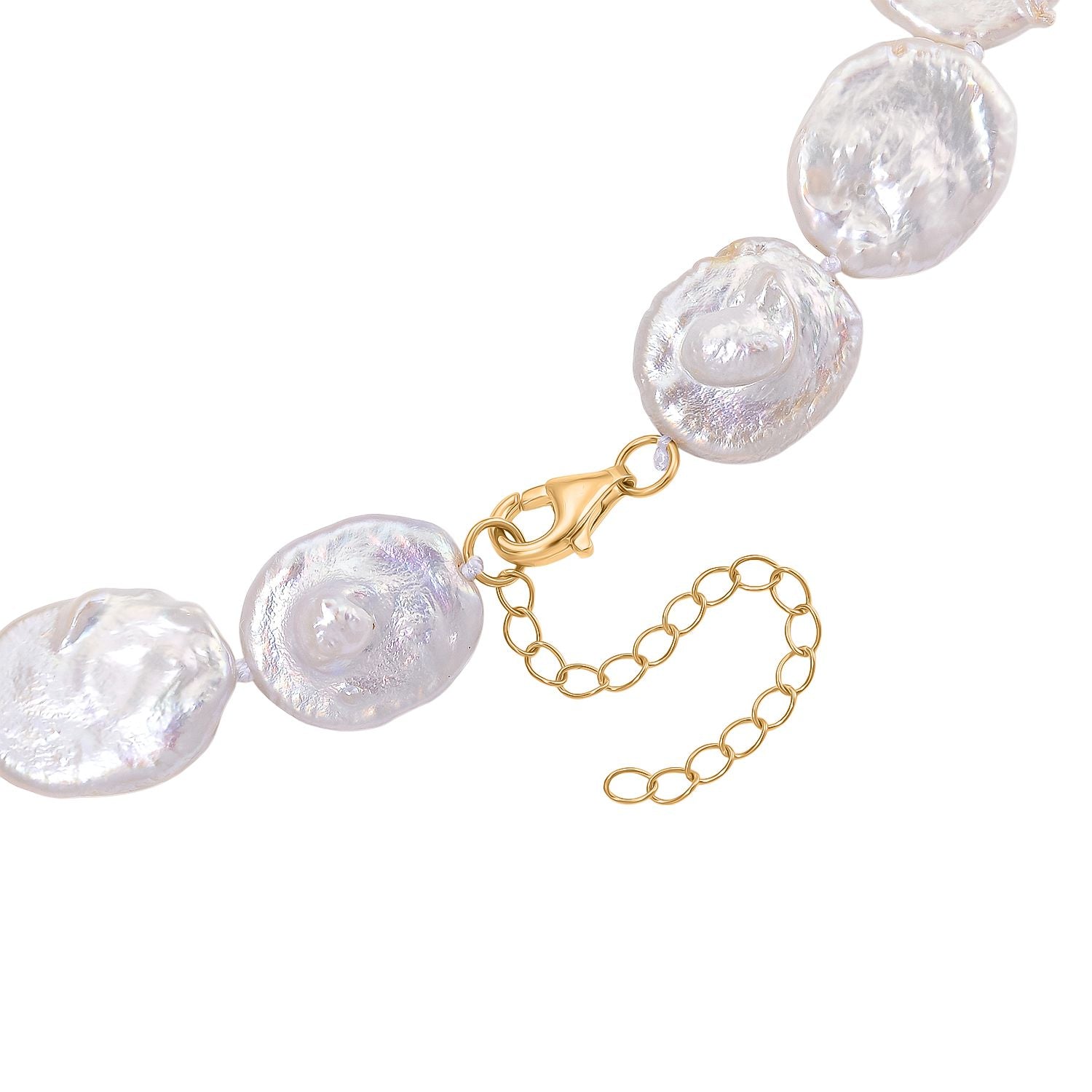 D'Joy weiße Keshi Perle 45+5cm Halskette, 925 Silber vergoldet