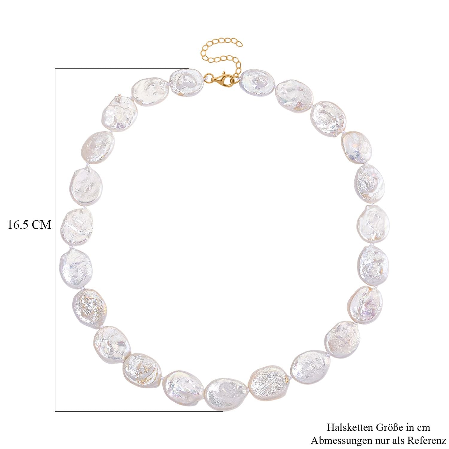 D'Joy weiße Keshi Perle 45+5cm Halskette, 925 Silber vergoldet