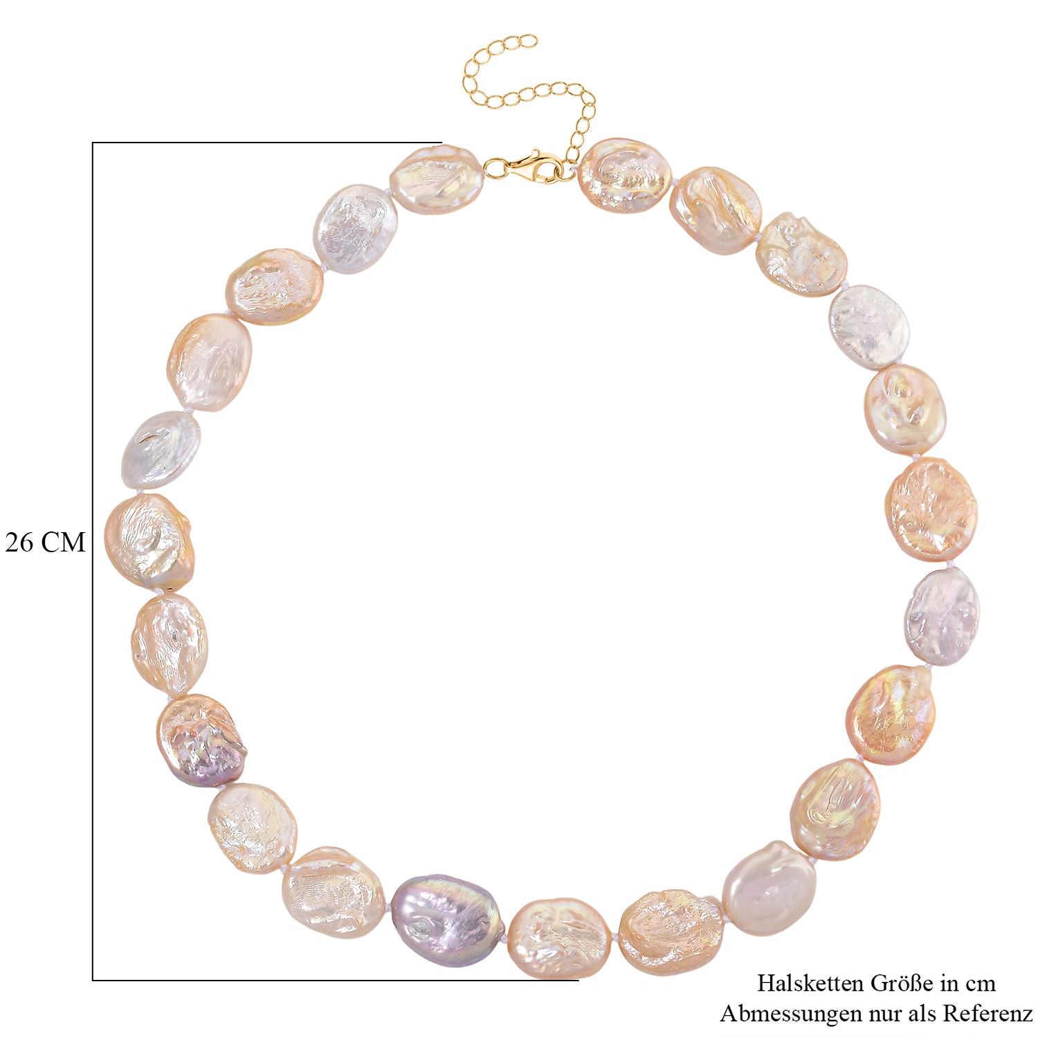 D'Joy mehrfarbige Keshi Perle 45+5cm Halskette, 925 Silber vergoldet