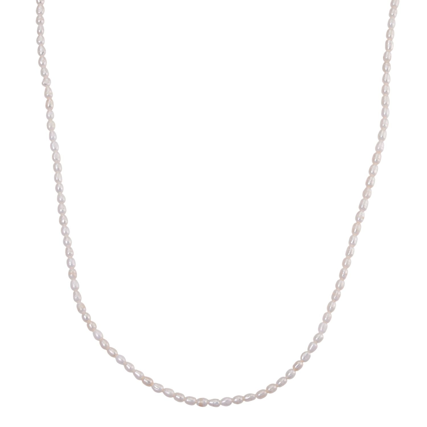 D'Joy weiße Süßwasser Perle 45+5cm Halskette, 925 Silber vergoldet
