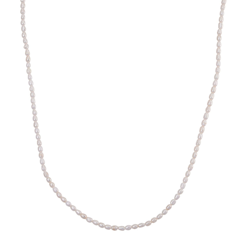 D'Joy AAA Weiße Süßwasser Perle (4-5 mm) Halskette ca. 45 cm mit 5 cm extender, 925 Silber vergoldet