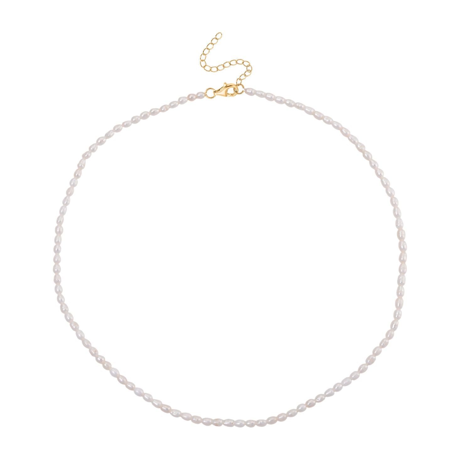 D'Joy AAA Weiße Süßwasser Perle (4-5 mm) Halskette ca. 45 cm mit 5 cm extender, 925 Silber vergoldet