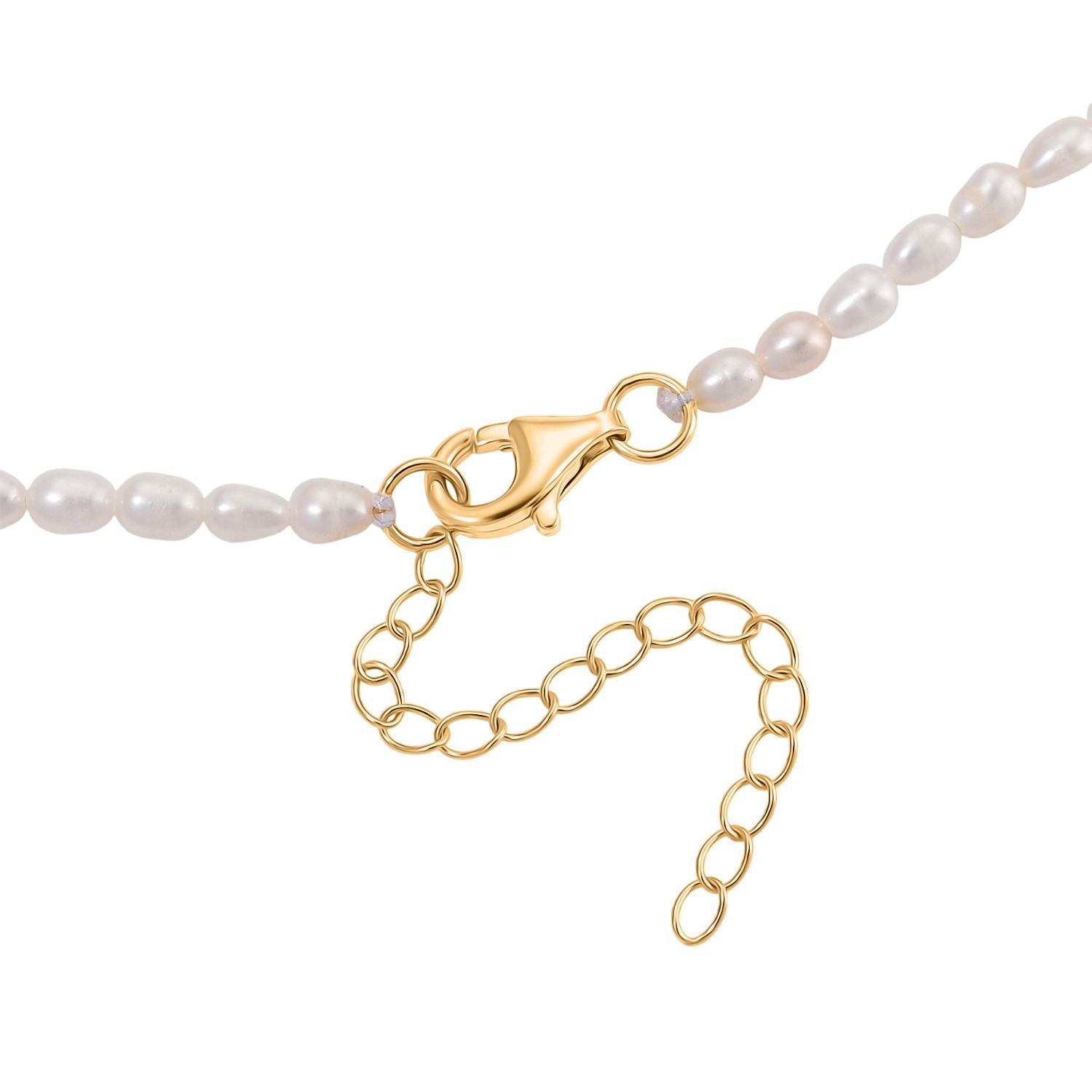 D'Joy weiße Süßwasser Perle 45+5cm Halskette, 925 Silber vergoldet