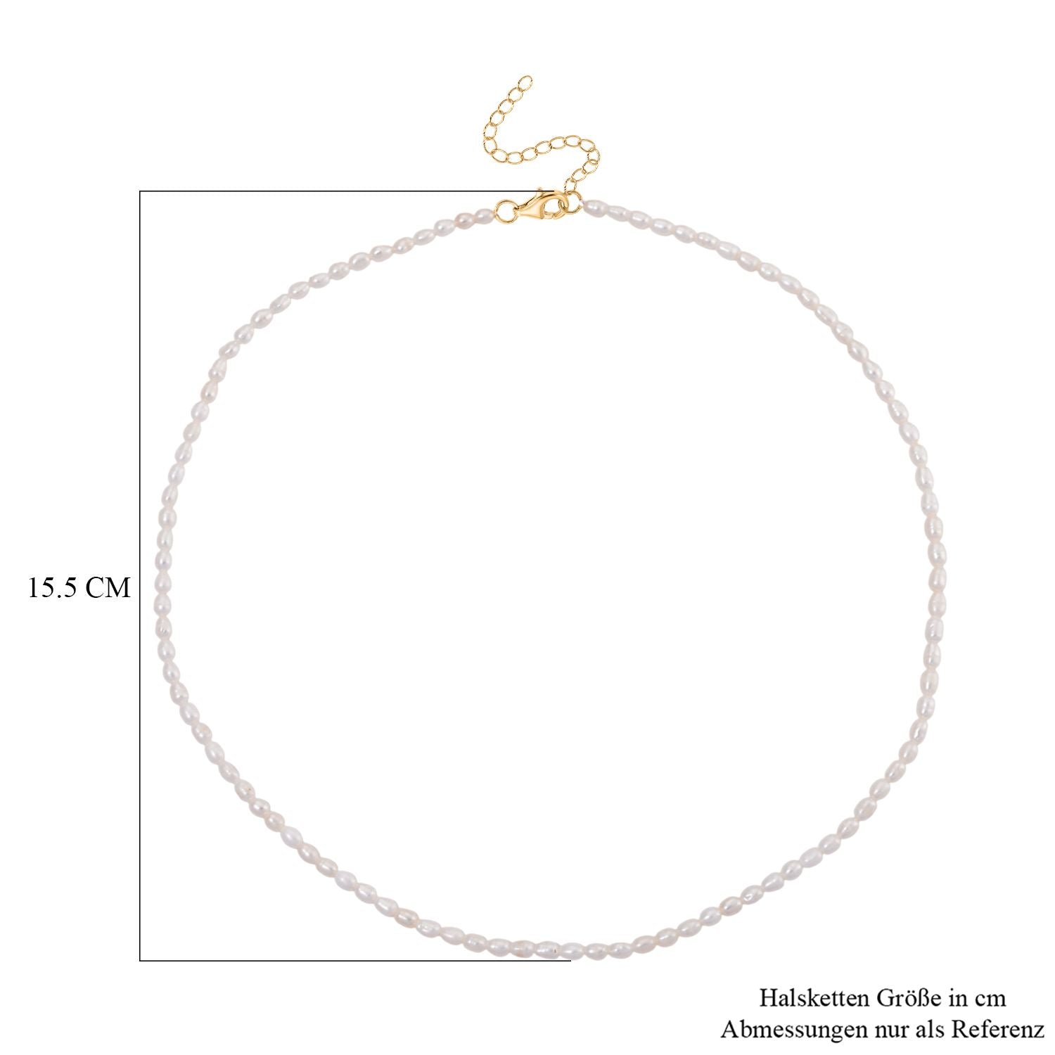 D'Joy weiße Süßwasser Perle 45+5cm Halskette, 925 Silber vergoldet