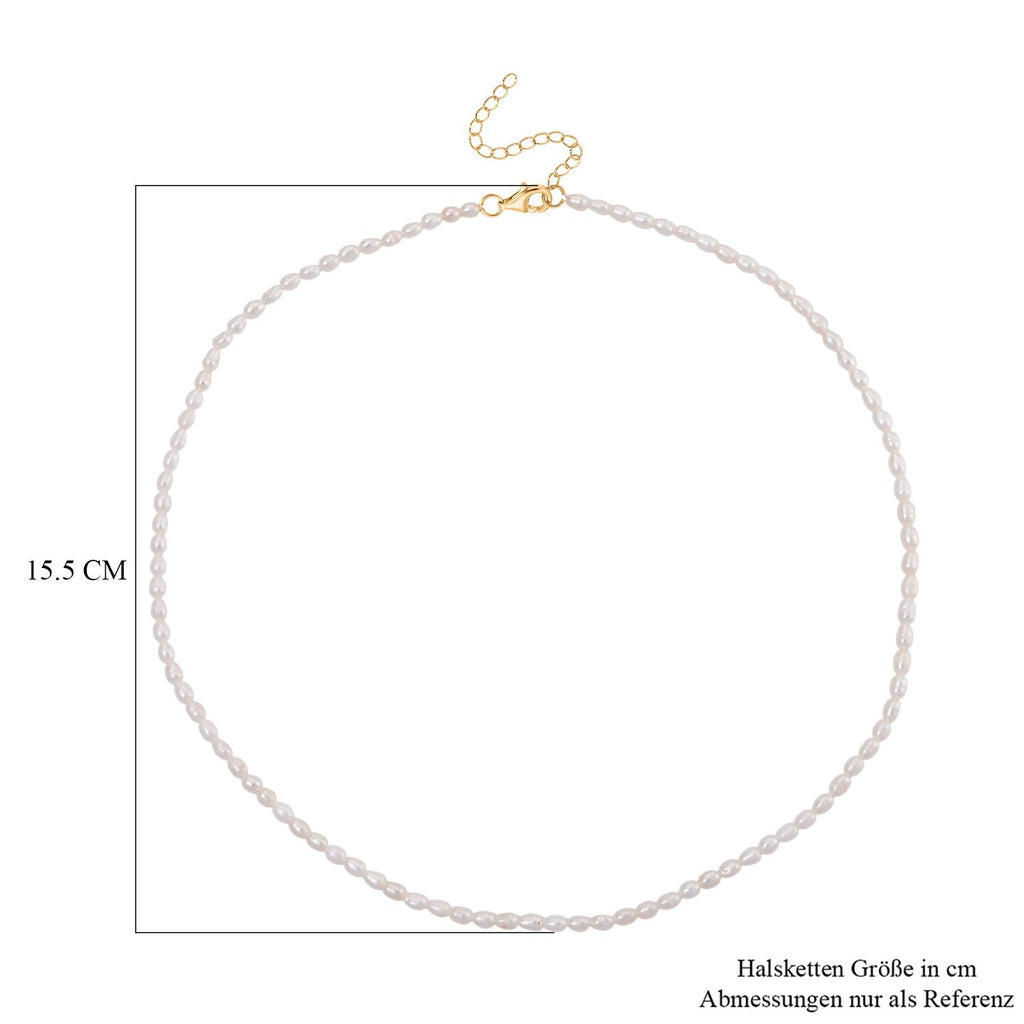 D'Joy AAA Weiße Süßwasser Perle (4-5 mm) Halskette ca. 45 cm mit 5 cm extender, 925 Silber vergoldet