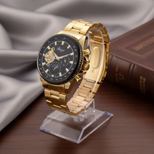 GENOA TIME - Bicolor-Armbanduhr, Reiner Edelstahl, silber-goldfarben, Automatik, 3 ATM wasserdicht
