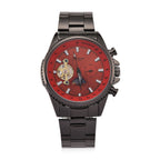 GENOA TIME - Bicolor-Armbanduhr, Reiner Edelstahl, schwarz-rotfarben, Automatik, 3 ATM wasserdicht