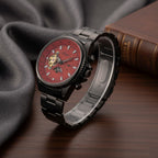 GENOA TIME - Bicolor-Armbanduhr, Reiner Edelstahl, schwarz-rotfarben, Automatik, 3 ATM wasserdicht