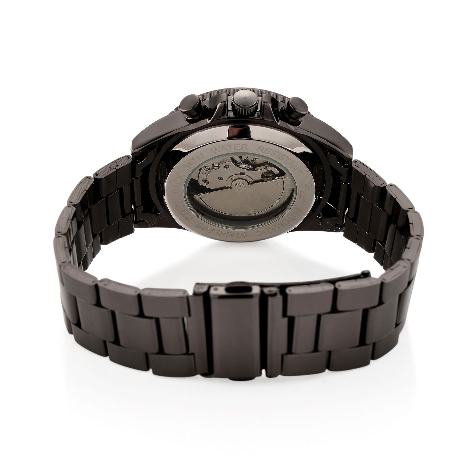 GENOA TIME - Bicolor-Armbanduhr, Reiner Edelstahl, schwarz-rotfarben, Automatik, 3 ATM wasserdicht