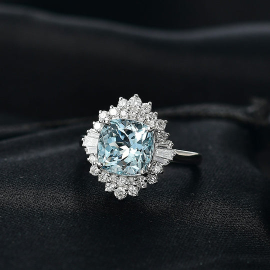 Luxuriant - AAA Aquamarin, Lab Grown Diamant AGI zertifiziert Ring 417 Gold (Größe 18.00) ca. 3.75 ct