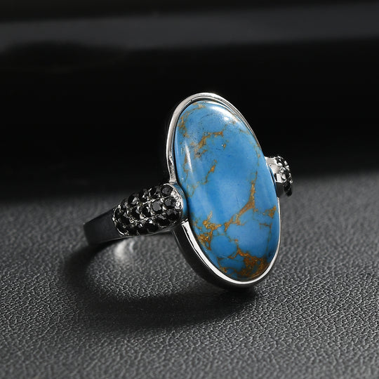EVER TRUE Blaues Türkis, Schwarzer Spinell Ring 316L Edelstahl (Größe 21.00) ca. 8.30 ct