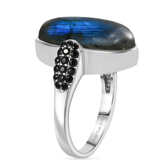 EVER TRUE Labradorit, Schwarzer Spinell Ring 316L Edelstahl (Größe 19.00) ca. 9.89 ct