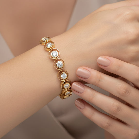 D'Joy Moissanit Armband ca. 19 cm 925 Silber 750 Gelbgold Vermeil ca. 7,31 ct.