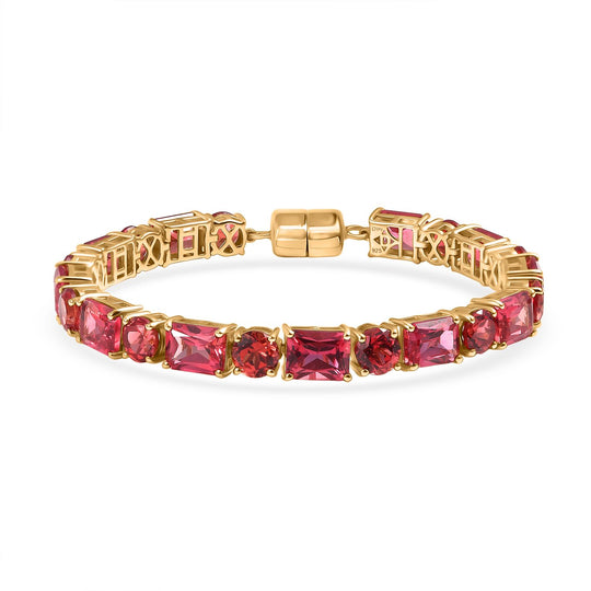 D'Joy Lab Grown Padparadscha-Saphir Armband ca. 19 cm 925 Silber 750 Gelbgold Vermeil ca. 41.38 ct