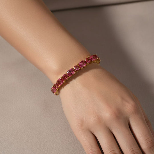 D'Joy Lab Grown Padparadscha-Saphir Armband ca. 19 cm 925 Silber 750 Gelbgold Vermeil ca. 41.38 ct