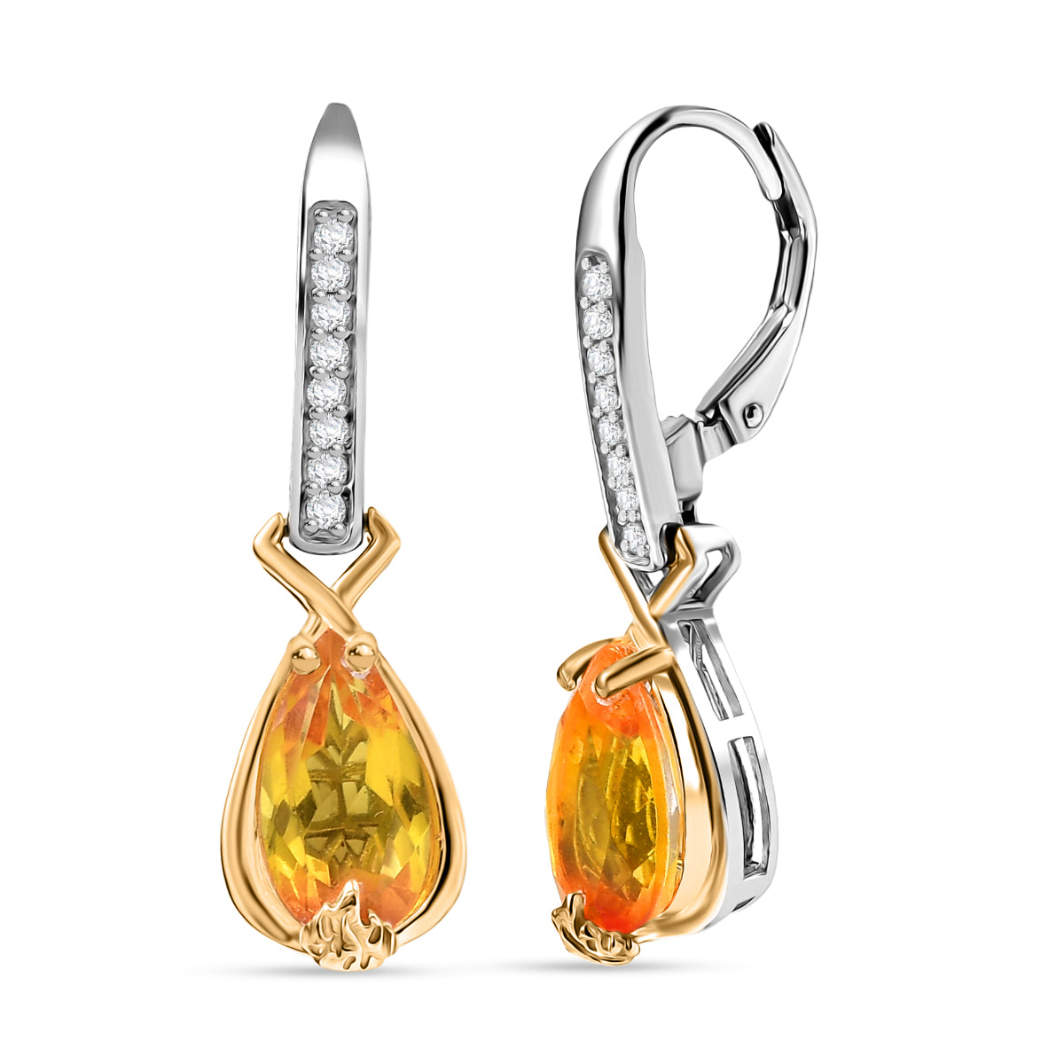 D'Joy Sphaleros Quarz, Weißer Zirkon Ohrringe 925 Silber platiniert und vergoldet ca. 4,30 ct.
