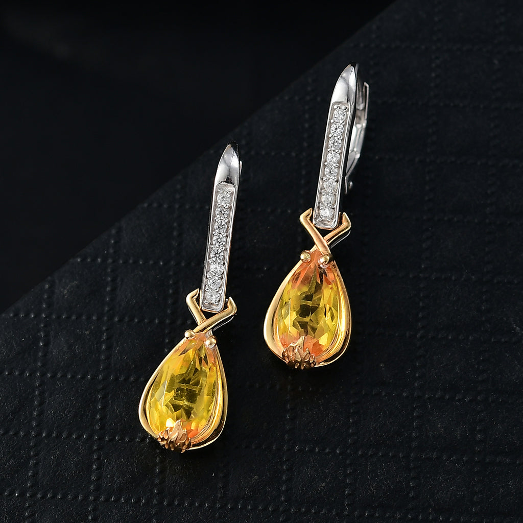 D'Joy Sphaleros Quarz, Weißer Zirkon Ohrringe 925 Silber platiniert und vergoldet ca. 4,30 ct.
