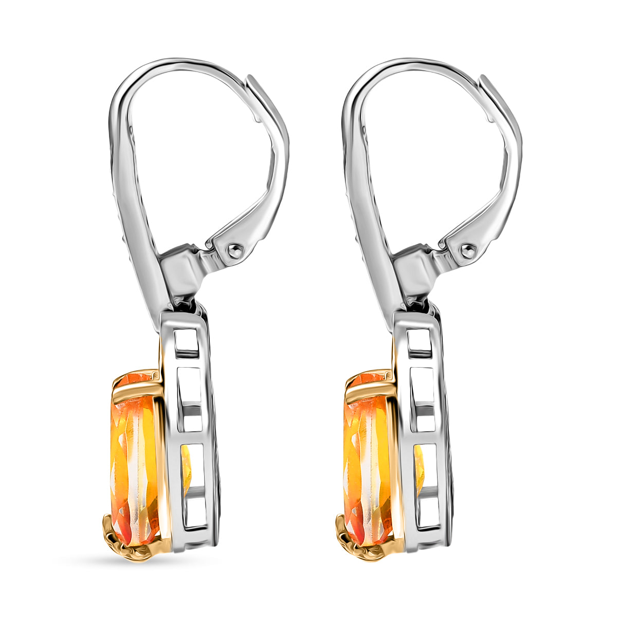 D'Joy Sphaleros Quarz, Weißer Zirkon Ohrringe 925 Silber platiniert und vergoldet ca. 4,30 ct.