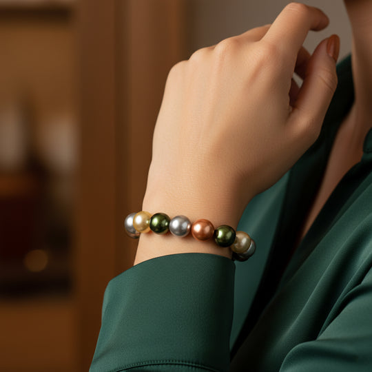 Mehrfarbiges Muschelkernperle (15-17mm) flexibles Armband