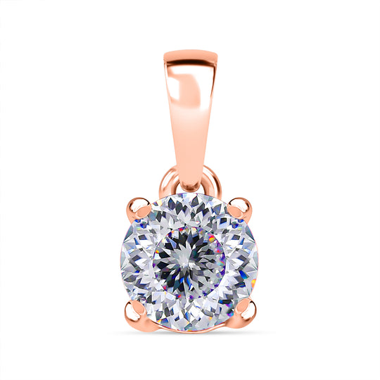 D'Joy 120 Facetten Moissanit Solitär Anhänger, 925 Silber rosévergoldet - 0,78 ct.