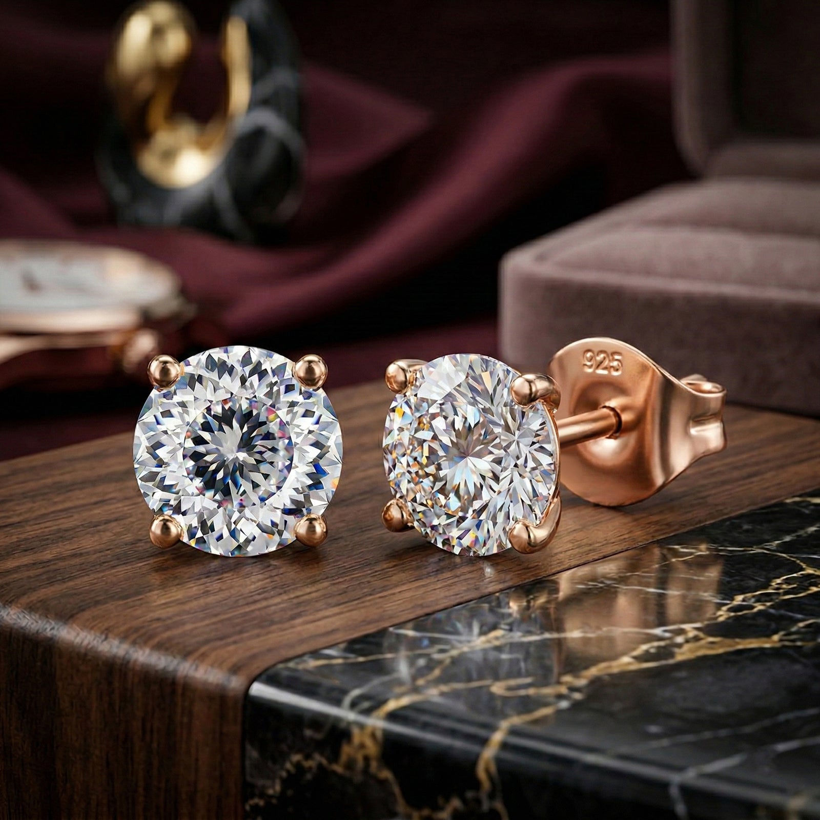 D'Joy 120 Facetten Moissanit Ohrringe 925 Silber rosévergoldet ca. 0.90 ct