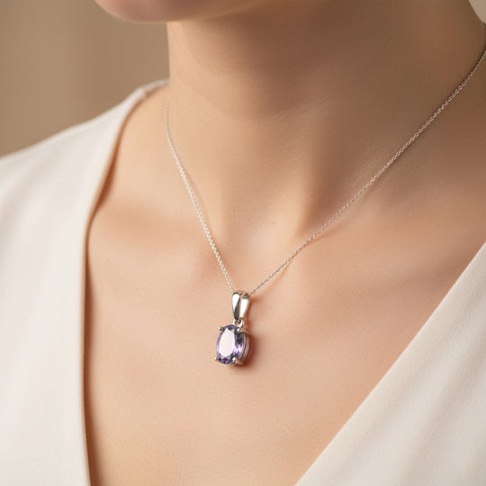 Rose De France Amethyst (Oval 8x6mm) Anhänger 925 Silber rhodiniert ca. 1.13 ct
