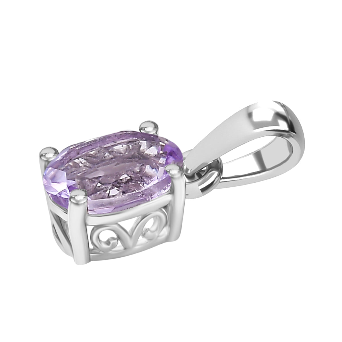 Rose De France Amethyst (Oval 8x6mm) Anhänger 925 Silber rhodiniert ca. 1.13 ct