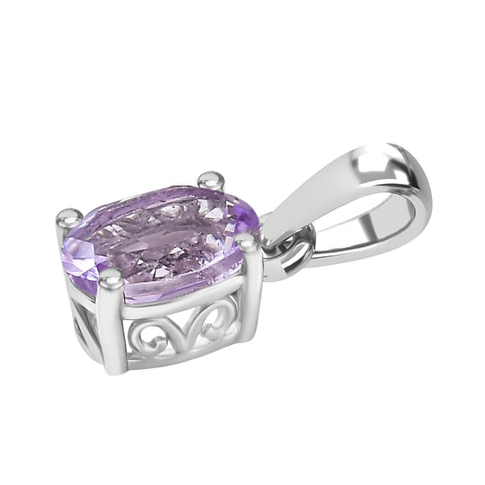 Rose De France Amethyst (Oval 8x6mm) Anhänger 925 Silber rhodiniert ca. 1.13 ct