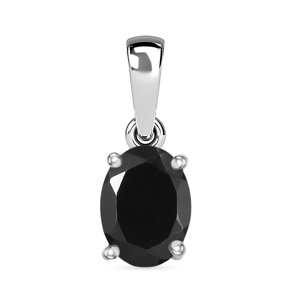 Schwarzer Spinell (Oval 8x6mm) Anhänger 925 Silber rhodiniert ca. 1.60 ct