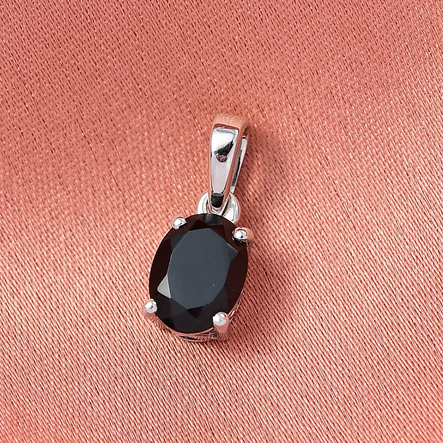 Schwarzer Spinell (Oval 8x6mm) Anhänger 925 Silber rhodiniert ca. 1.60 ct