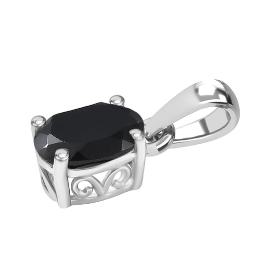 Schwarzer Spinell (Oval 8x6mm) Anhänger 925 Silber rhodiniert ca. 1.60 ct