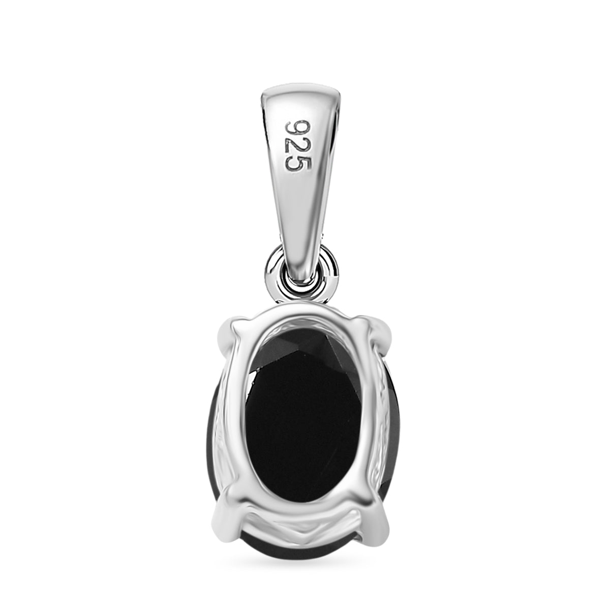 Schwarzer Spinell (Oval 8x6mm) Anhänger 925 Silber rhodiniert ca. 1.60 ct