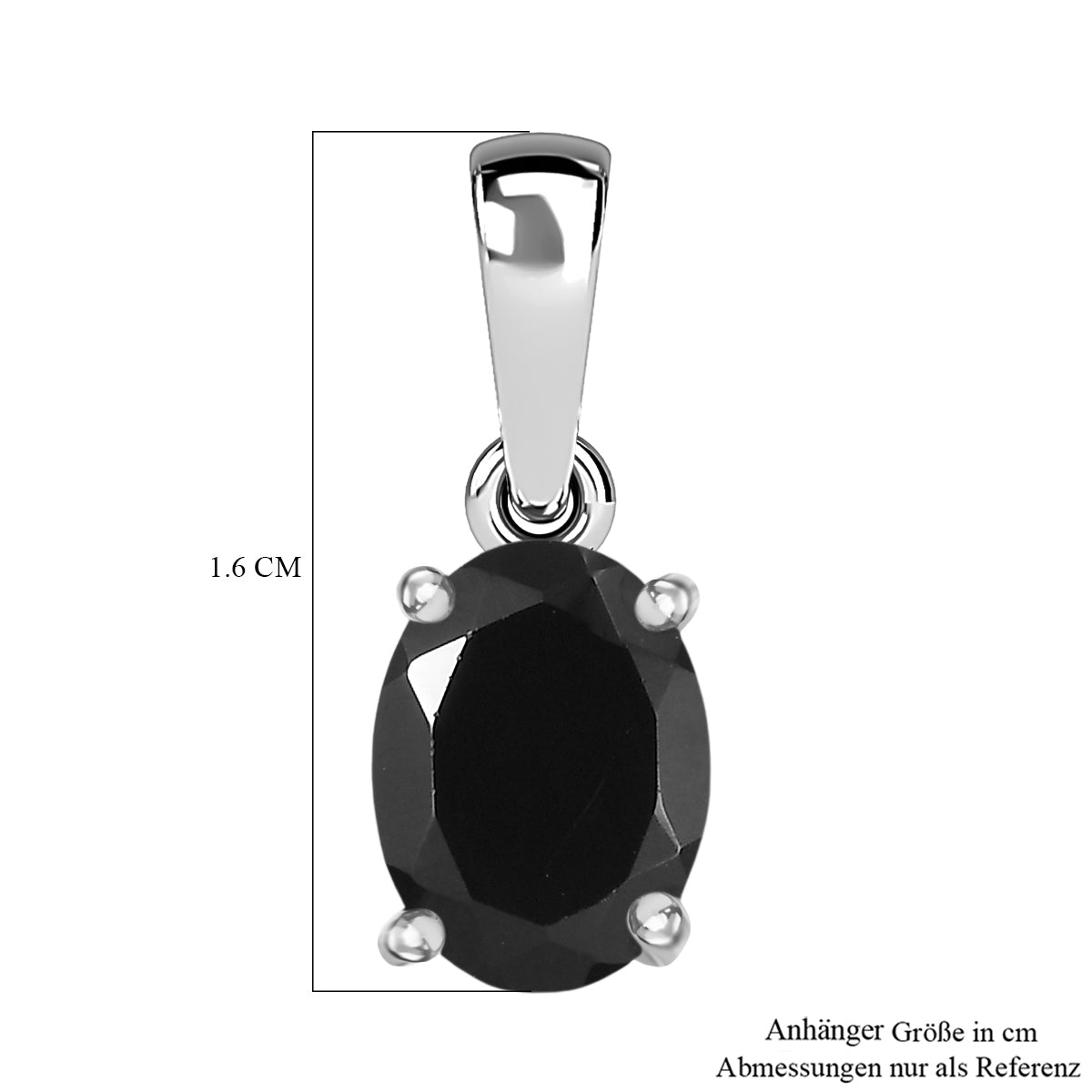 Schwarzer Spinell (Oval 8x6mm) Anhänger 925 Silber rhodiniert ca. 1.60 ct