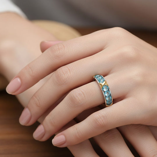 EVER TRUE AA Blauer Apatit Ring Nickelfreies Messing (Größe 20.00) ca. 3,88 ct